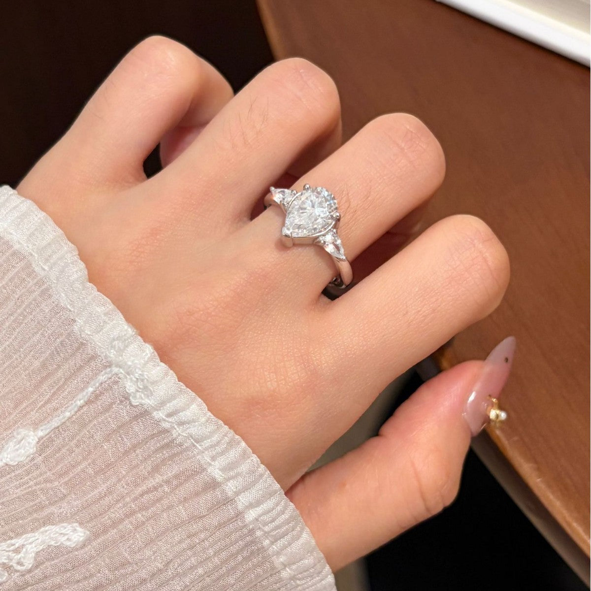 S925 Silver Pear-Shaped Moissanite Ring