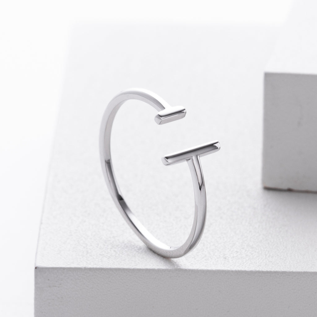 S925 Sterling Silver Simple  Stylish Parallel-Line Open Ring