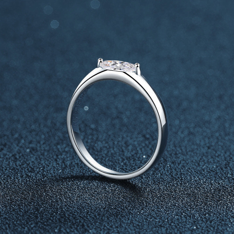 S925 Sterling Silver Solitaire Marquise Moissanite Ring