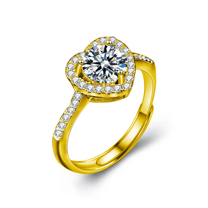 925 Sterling Silver Heart-Shaped Moissanite Open Ring