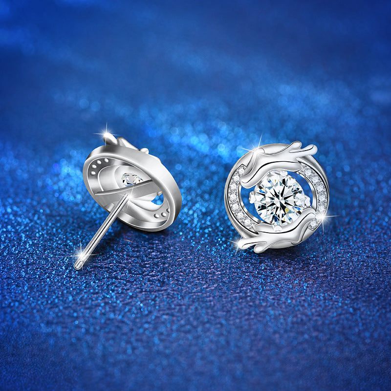 925 Sterling Silver New Chinese Style Zodiac Dragon Moissanite Earrings