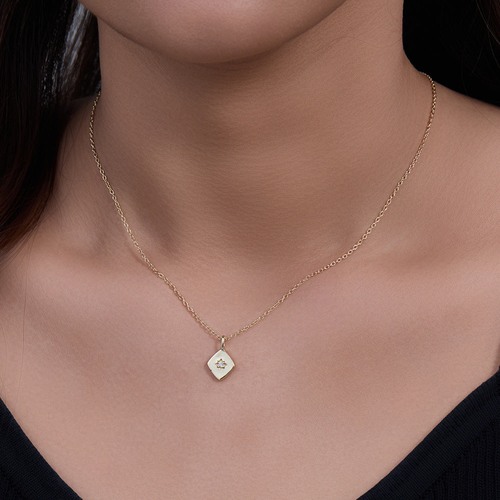 S925 Sterling Silver Glossy Gold-Plated Zircon Pendant Necklace