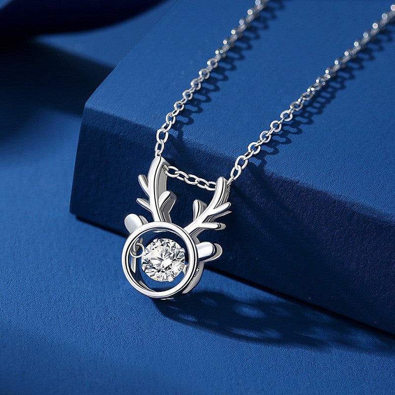S925 Sterling Silver Christmas Reindeer Antler Collarbone Necklace
