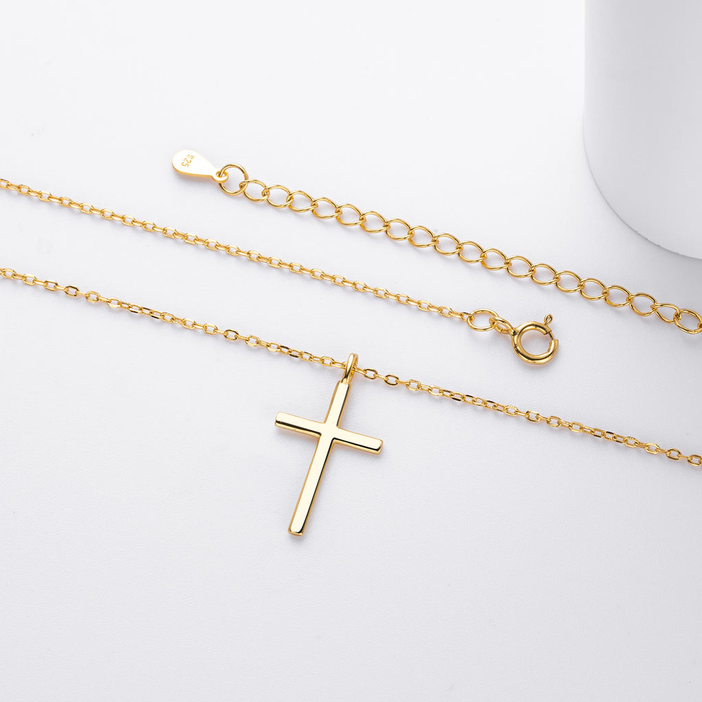 S925 Sterling Silver Simple Polished Cross Necklace