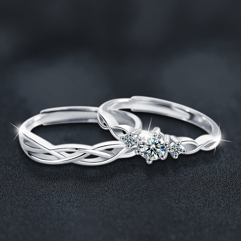 925 Sterling Silver Spiral Moissanite Couple Ring