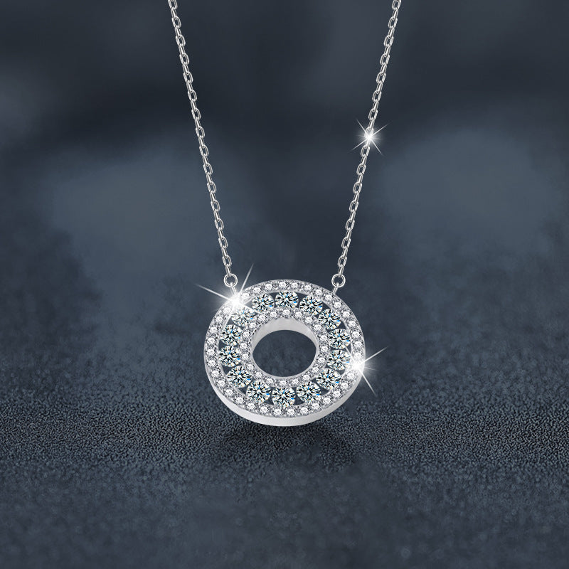 S925 Sterling Silver Moissanite round Pendant Necklace