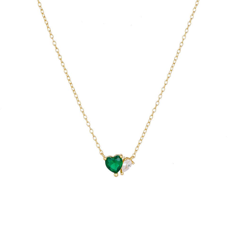 S925 Sterling Silver Emerald Heart-Shaped Zircon Necklace
