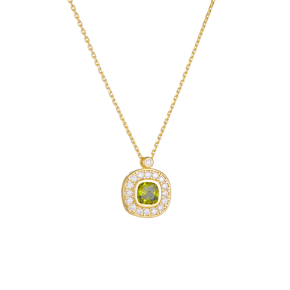 S925 Sterling Silver Square Zircon Pendant Necklace