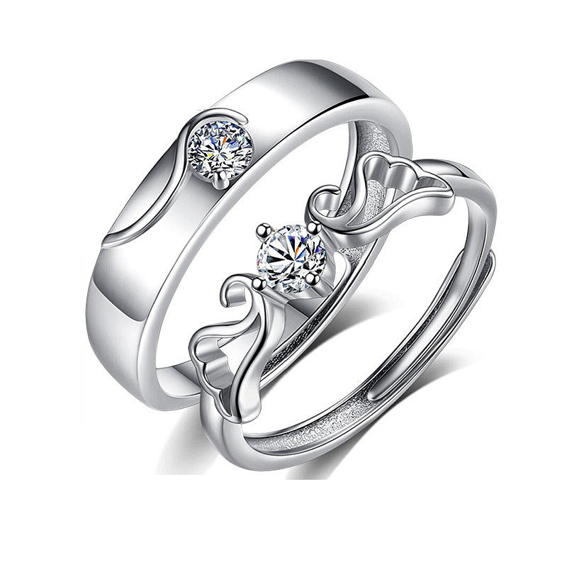 925 Sterling Silver Moissanite Angel Wing Open Couple Ring
