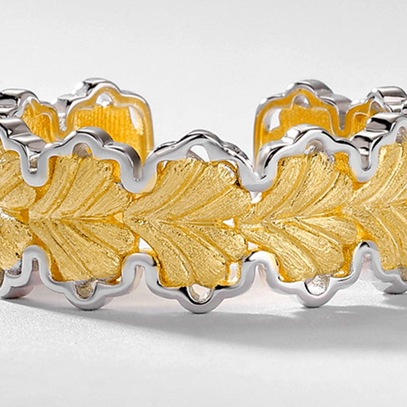 S925 Sterling Silver Gold-Plated Ginkgo Leaf Irregular Ring