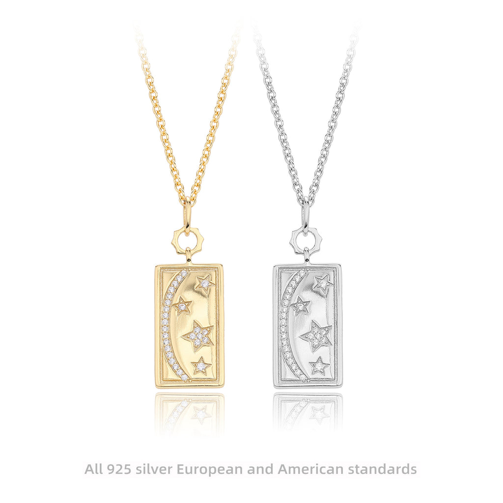 S925 Sterling Silver French Style Star Zircon Inlaid Stone Pendant Necklace