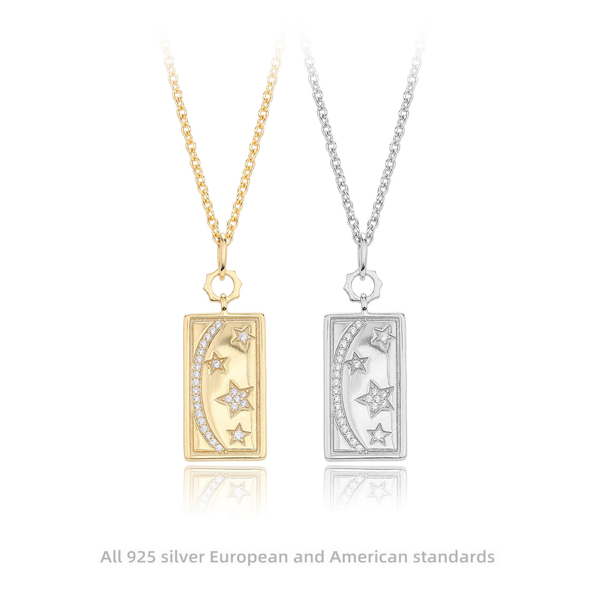 S925 Sterling Silver French Style Star Zircon Inlaid Stone Pendant Necklace