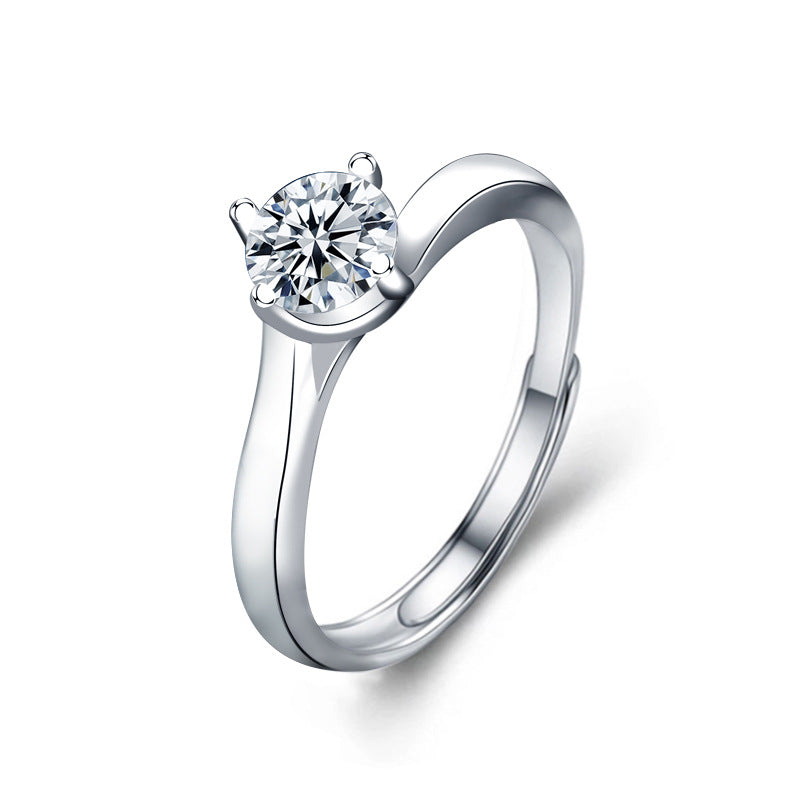 925 Sterling Silver Ring with Moissanite and Adjustable Diamond
