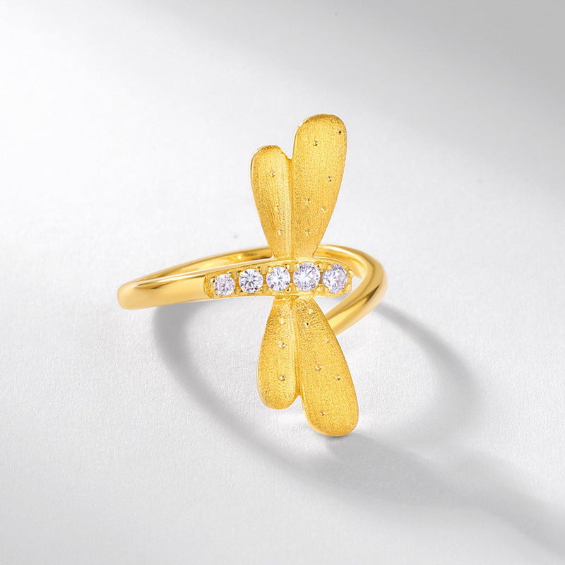 S925 Sterling Silver Gold-Plated Butterfly Zircon Ring
