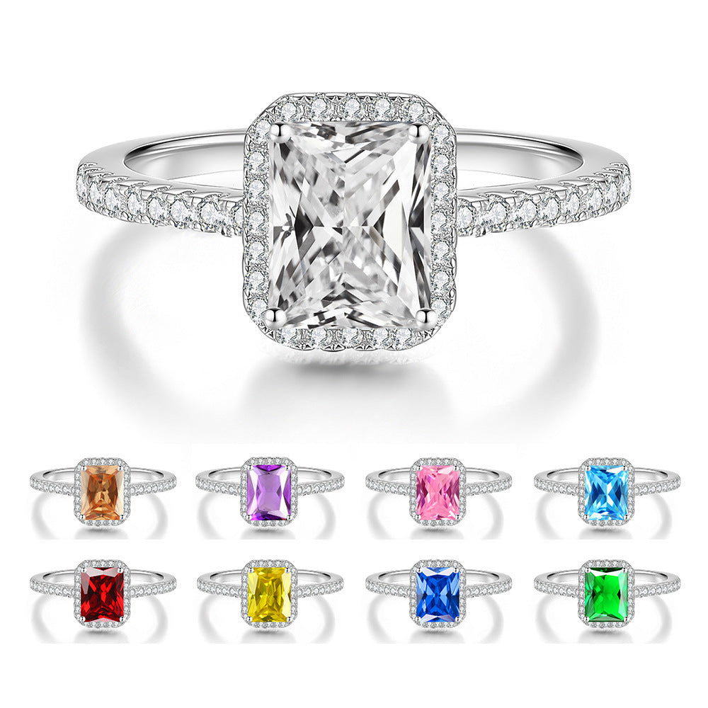 S925 Silver Rectangular D-Color Moissanite Ring