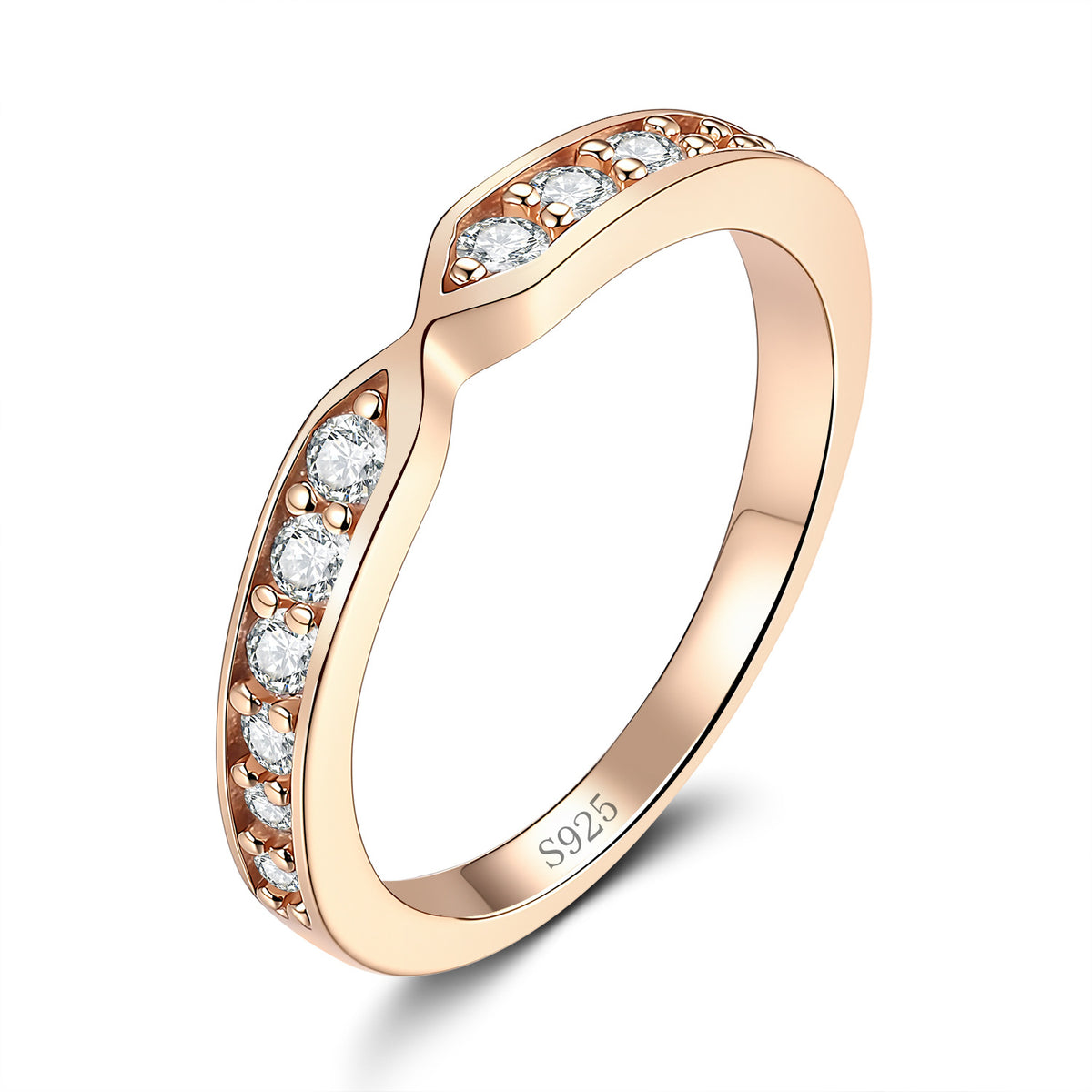 S925 Sterling Silver V-Shaped Moissanite Row Ring