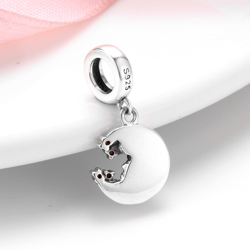 S925 Sterling Silver Moon Pendant with Purple Red Zircon
