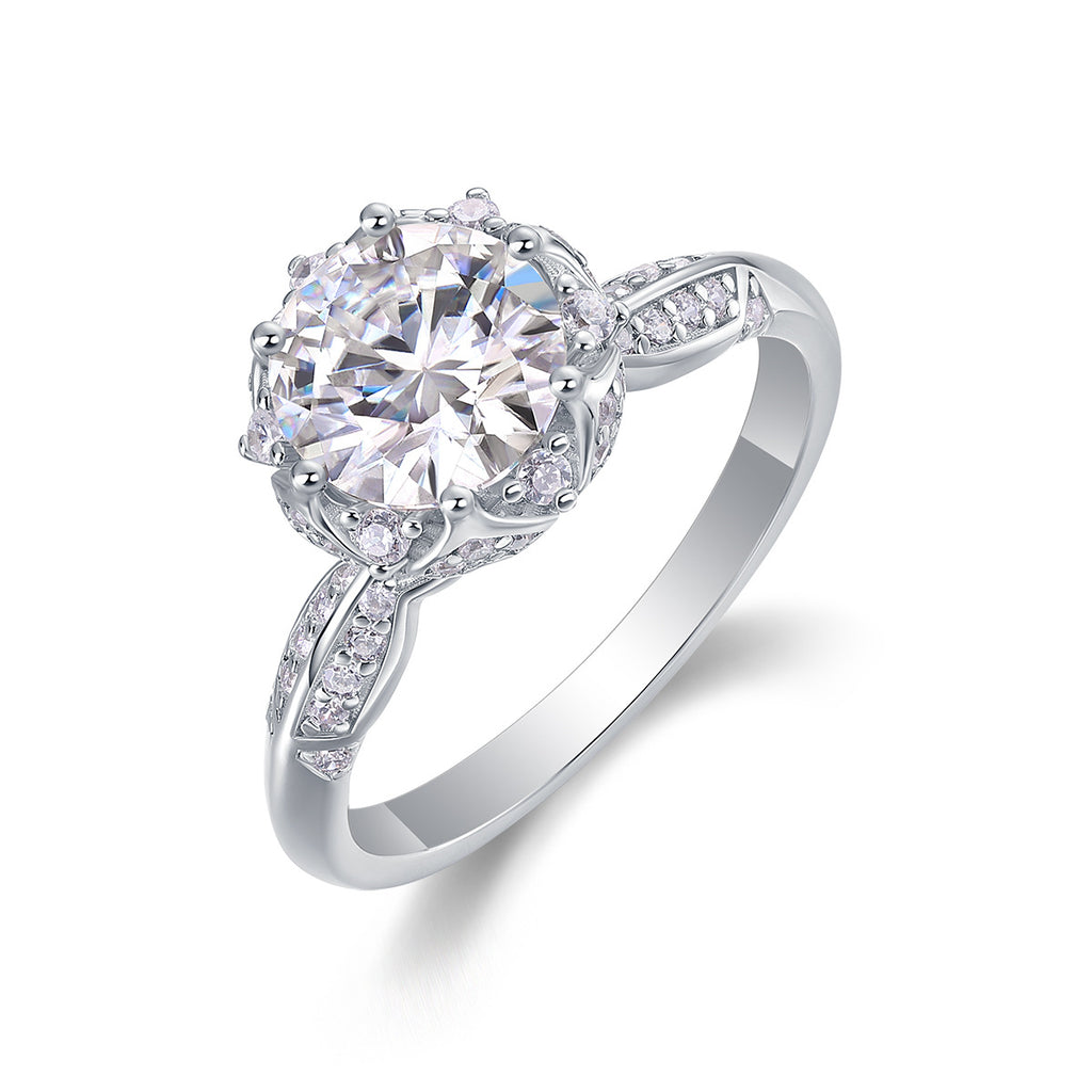 S925 Silver Six-Prong Cluster Moissanite Ring