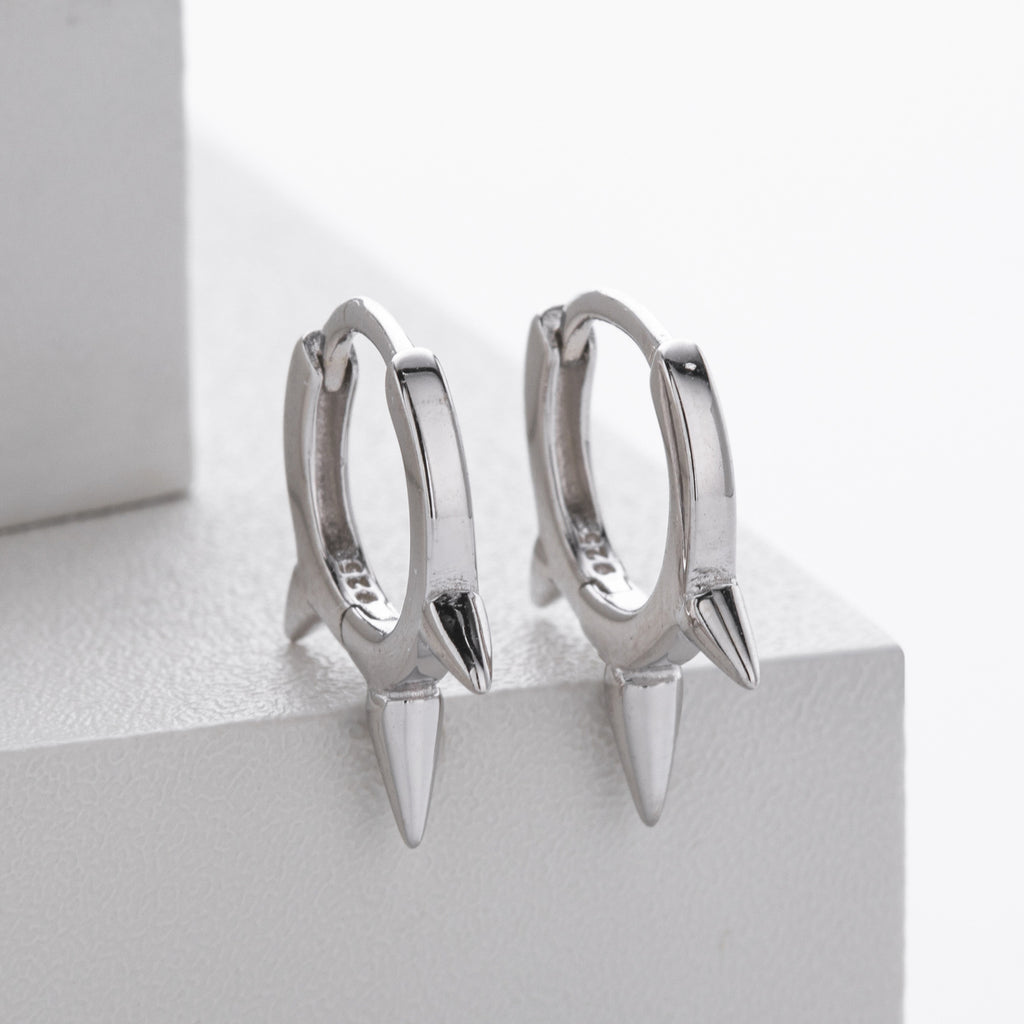 Minimalist Spike Huggie Hoop Earrings in 925 Sterling Silver