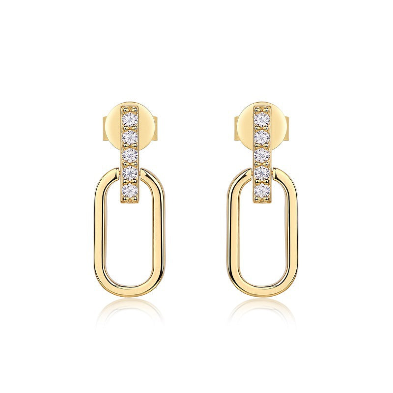 S925 Silver U-Shaped Gold-Tone Moissanite Stud Earrings