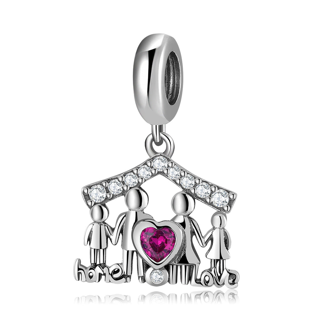 S925 Sterling Silver Family House with Four Members Zircon Inlaid Pendant