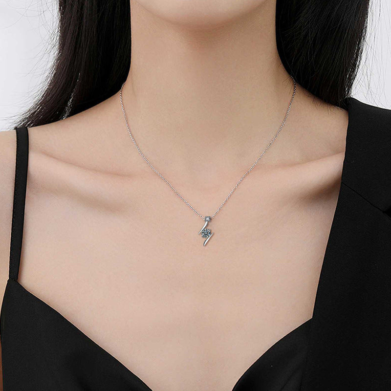 S925 Sterling Silver Moissanite Lightning Pendant Necklace