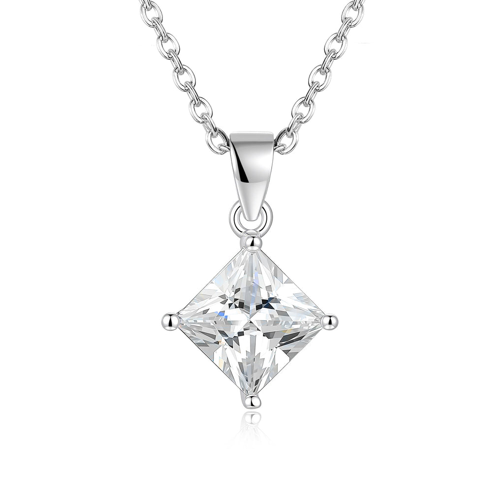 S925 Silver Square Moissanite Pendant Necklace