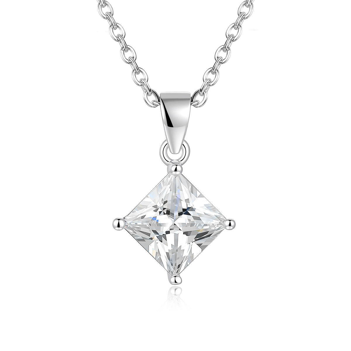 S925 Silver Square Moissanite Pendant Necklace