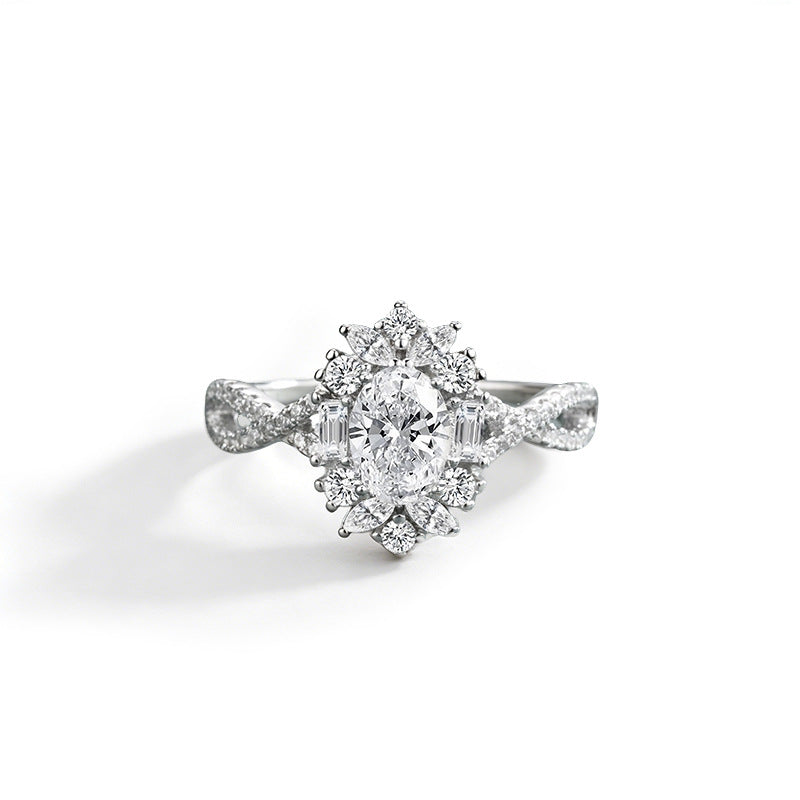 925 Sterling Silver Oval Dove Egg Moissanite Ring