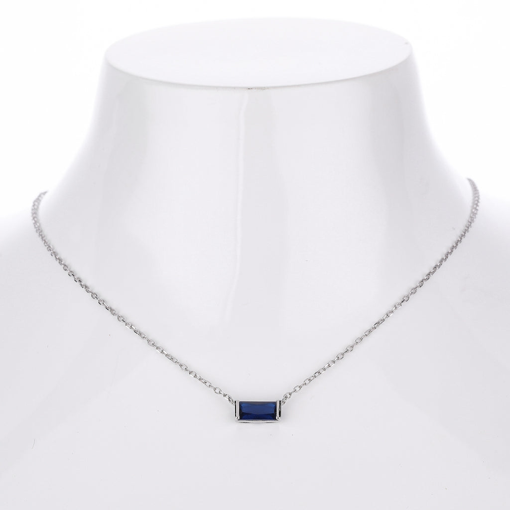 Rectangular colored zircon s925 sterling silver December birthstone collar necklace