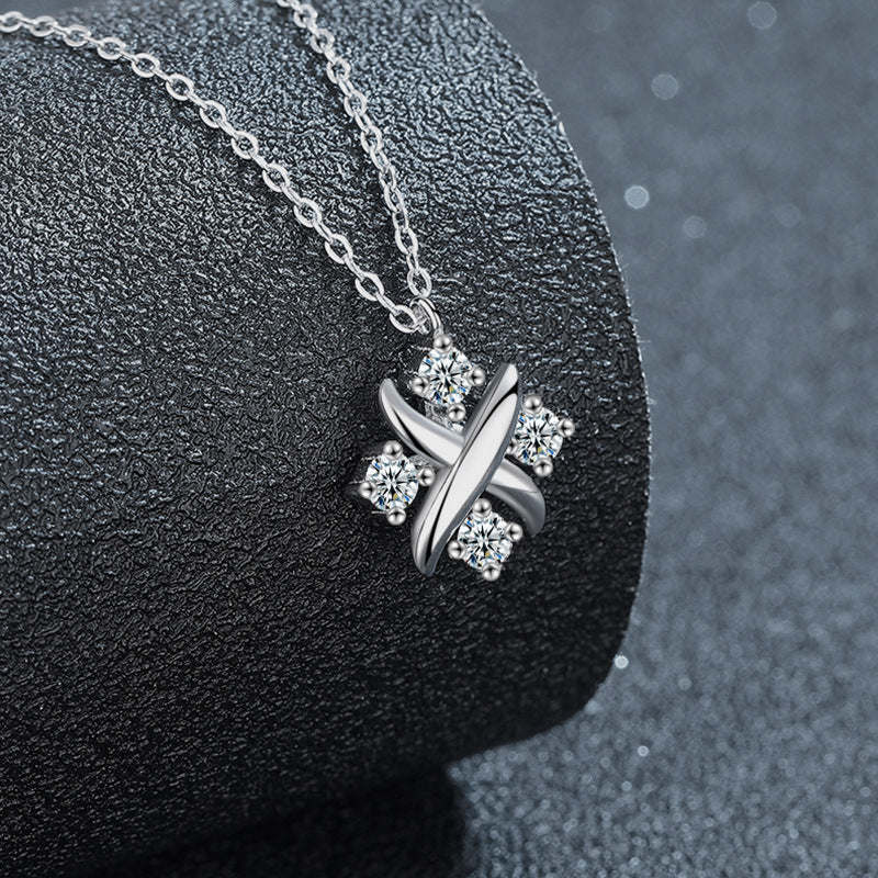 S925 Sterling Silver Moissanite X English Letter Pendant Necklace