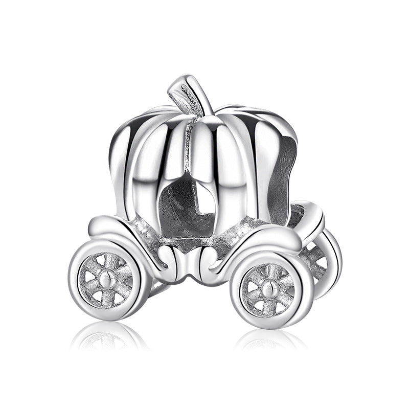 S925 Sterling Silver Pumpkin Car Halloween Beaded Pendant
