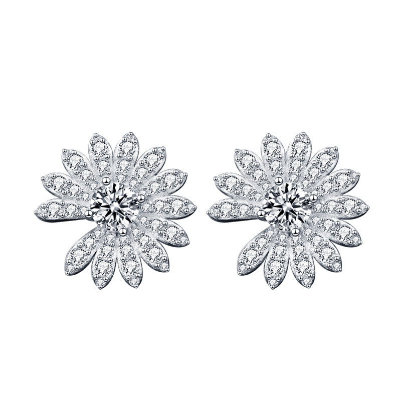 S925 Silver-Post Daisy Flower Stud Earrings with Moissanite