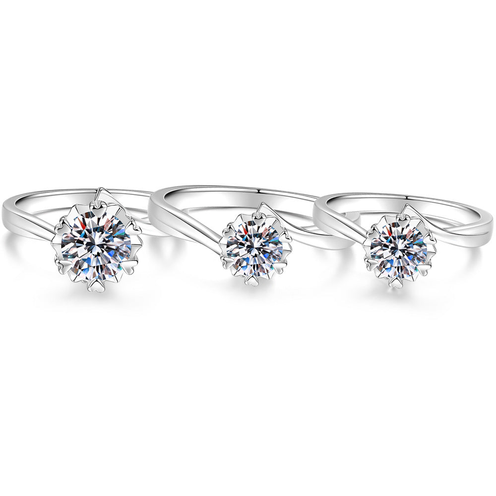 S925 Sterling Silver Snowflake Moissanite Ring