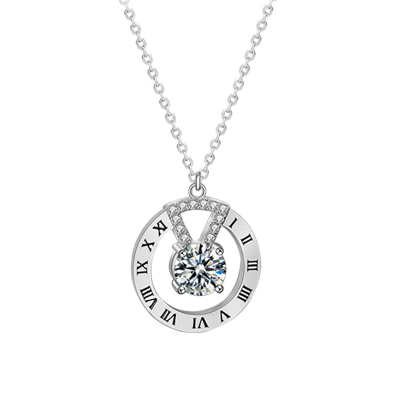 S925 Sterling Silver Moissanite Lucky Plate Pendant Necklace