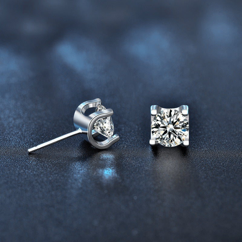 S925 Sterling Silver Korean Style Simple Elegance Moissanite Bull Head Earrings
