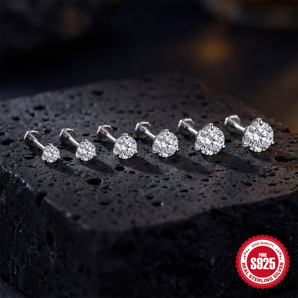 S925 Sterling Silver Moissanite Three-Prong Earrings