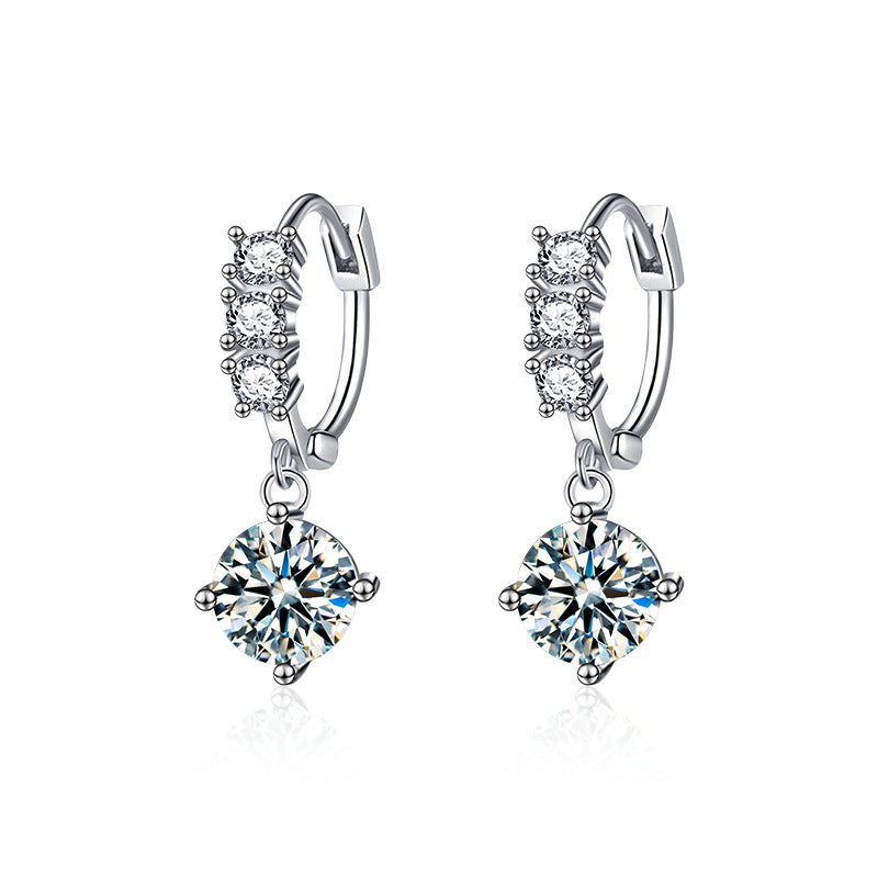 S925 Sterling Silver Moissanite Four-Prong Pendant Earrings