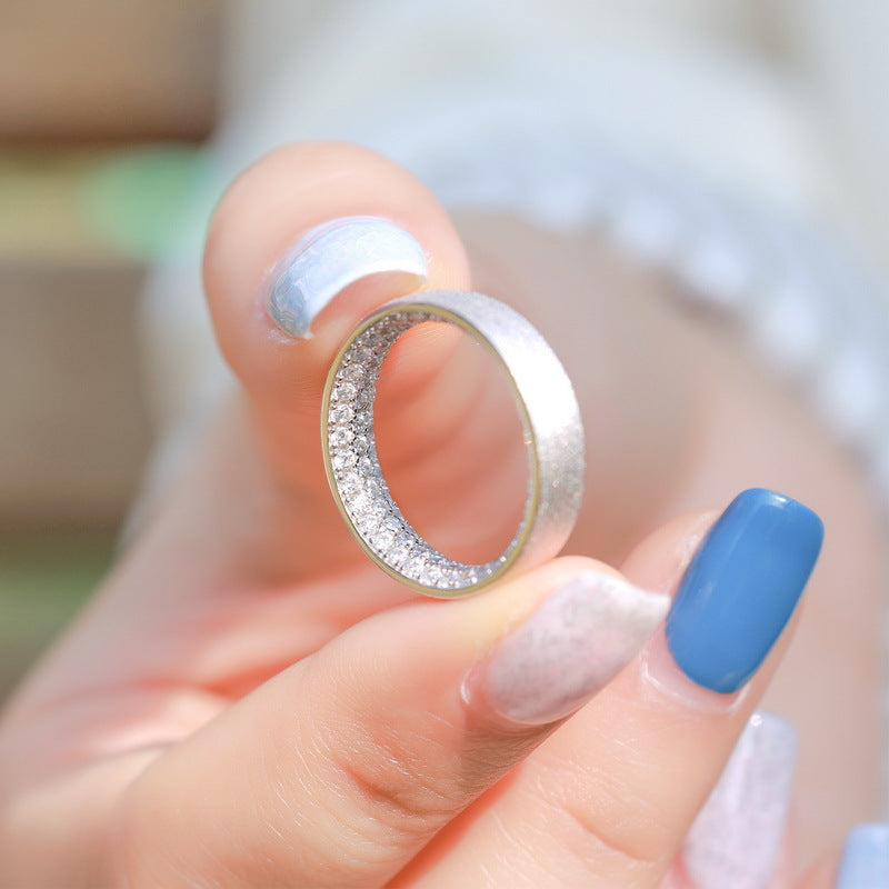 S925 Sterling Silver Ring with Full Diamond and Three Rows of Inlaid Zircon Rings