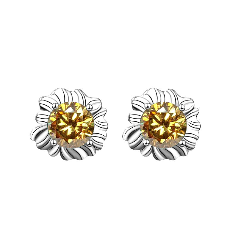 Cute and delicate Christmas moissanite sunflower 925 sterling silver stud earrings