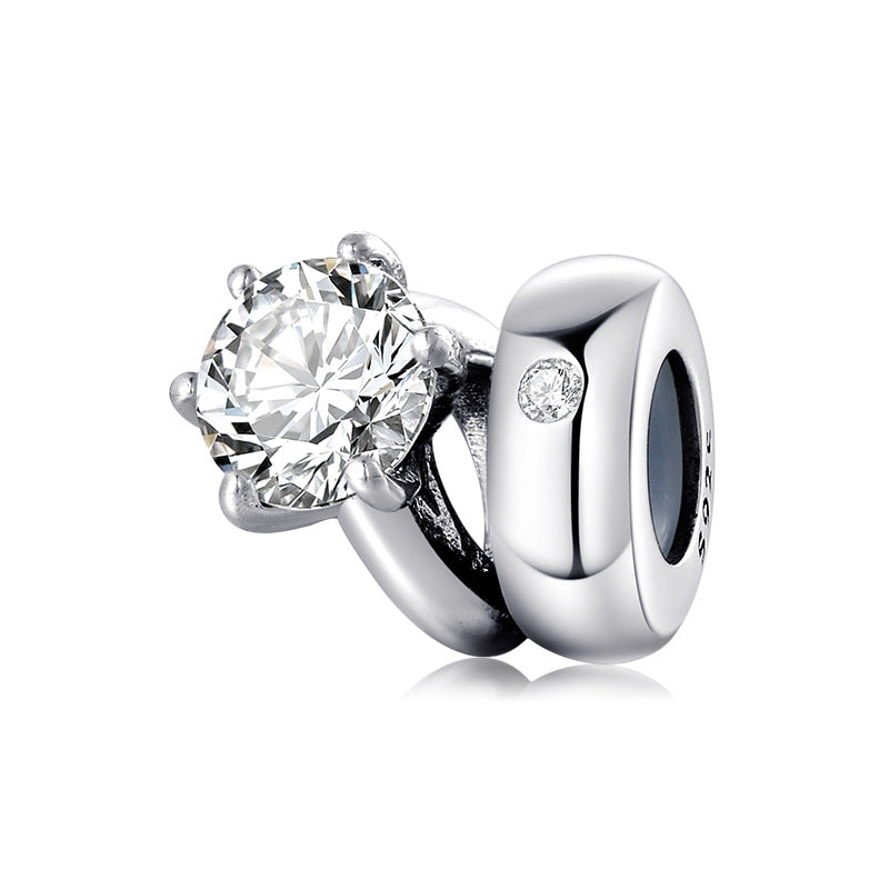 S925 Sterling Silver Simple Ring Zircon Inlaid Bead Pendant