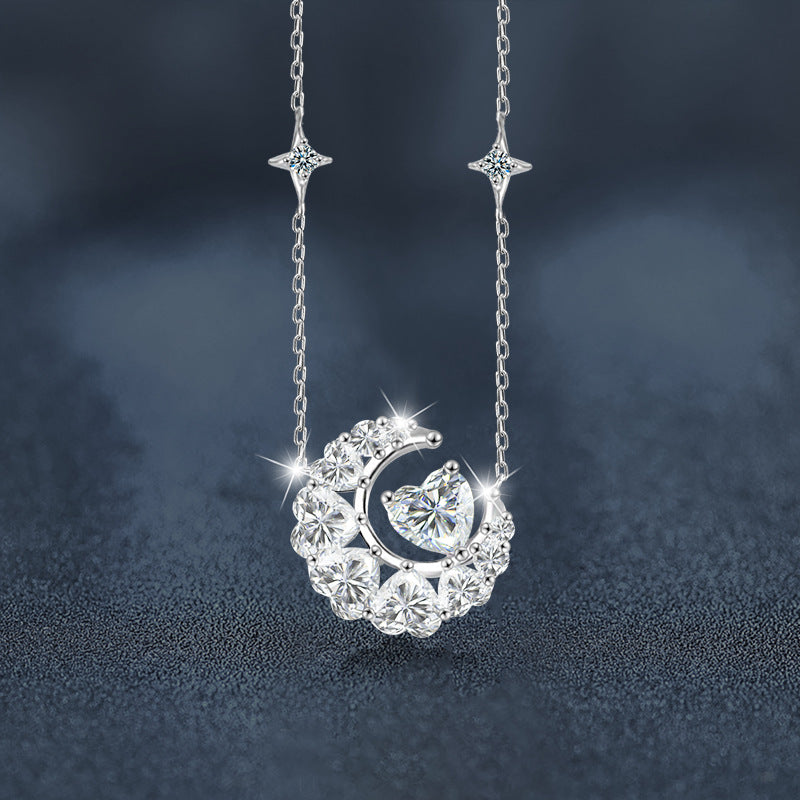 S925 Sterling Silver Moissanite Star Moon Necklace
