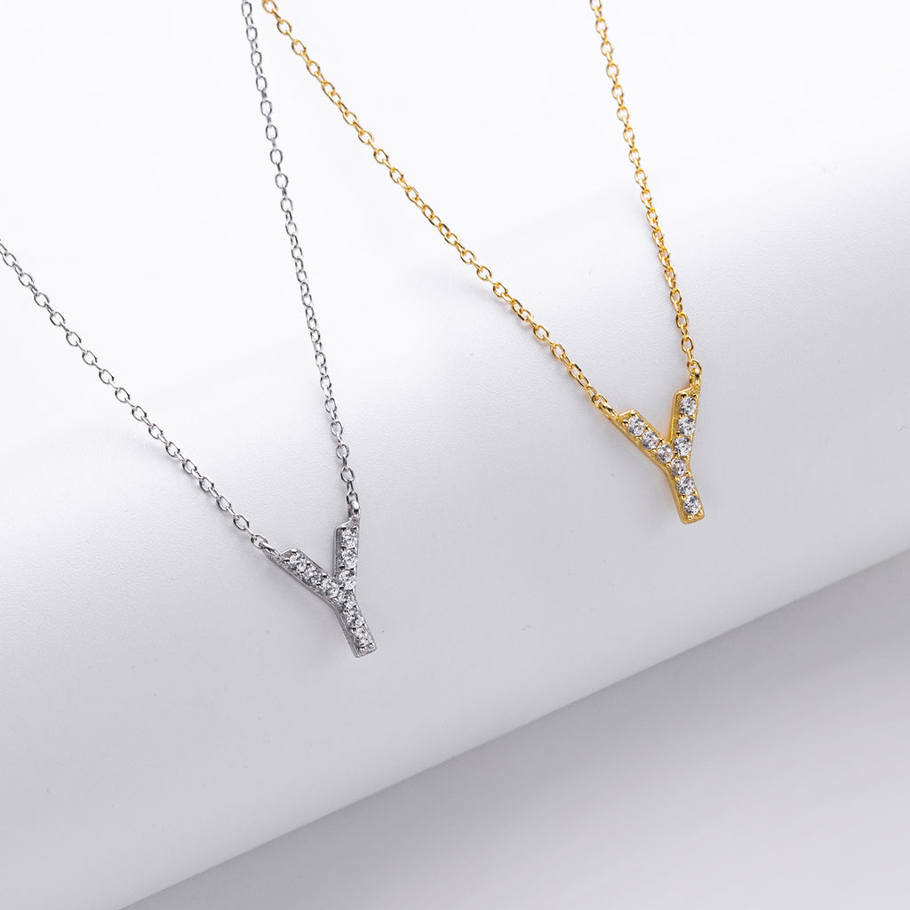 S925 Sterling Silver Simple Diamond Necklace with English Letters