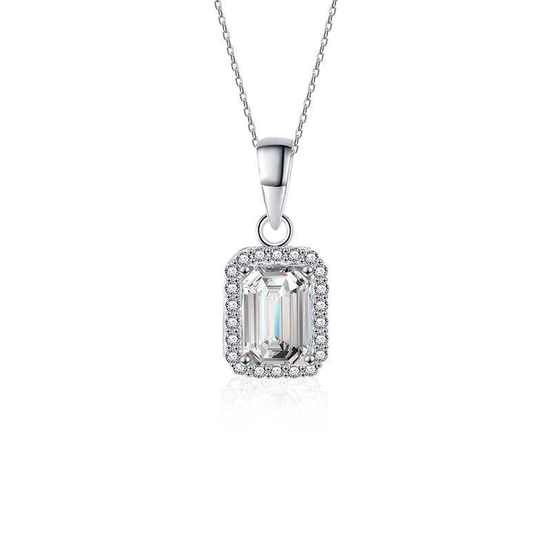 S925 Sterling Silver Moissanite Square Pendant Necklace