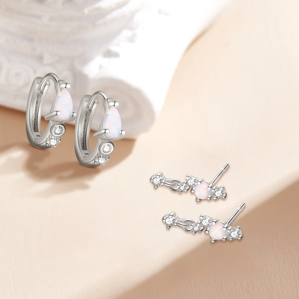 S925 Sterling Silver Opal and Zircon Earrings