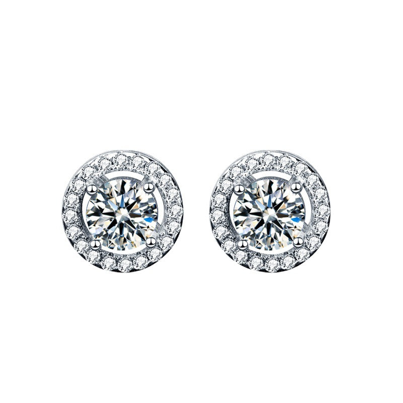 Minimalist Round 925 Sterling Silver Moissanite Stud Earrings