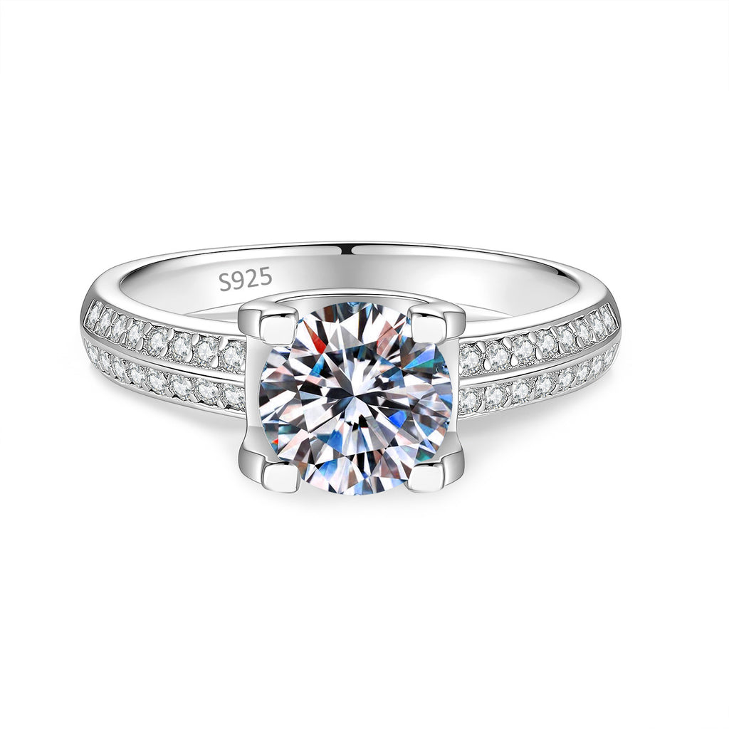 S925 Sterling Silver Double-Row "Bull-Head" Setting Moissanite Ring