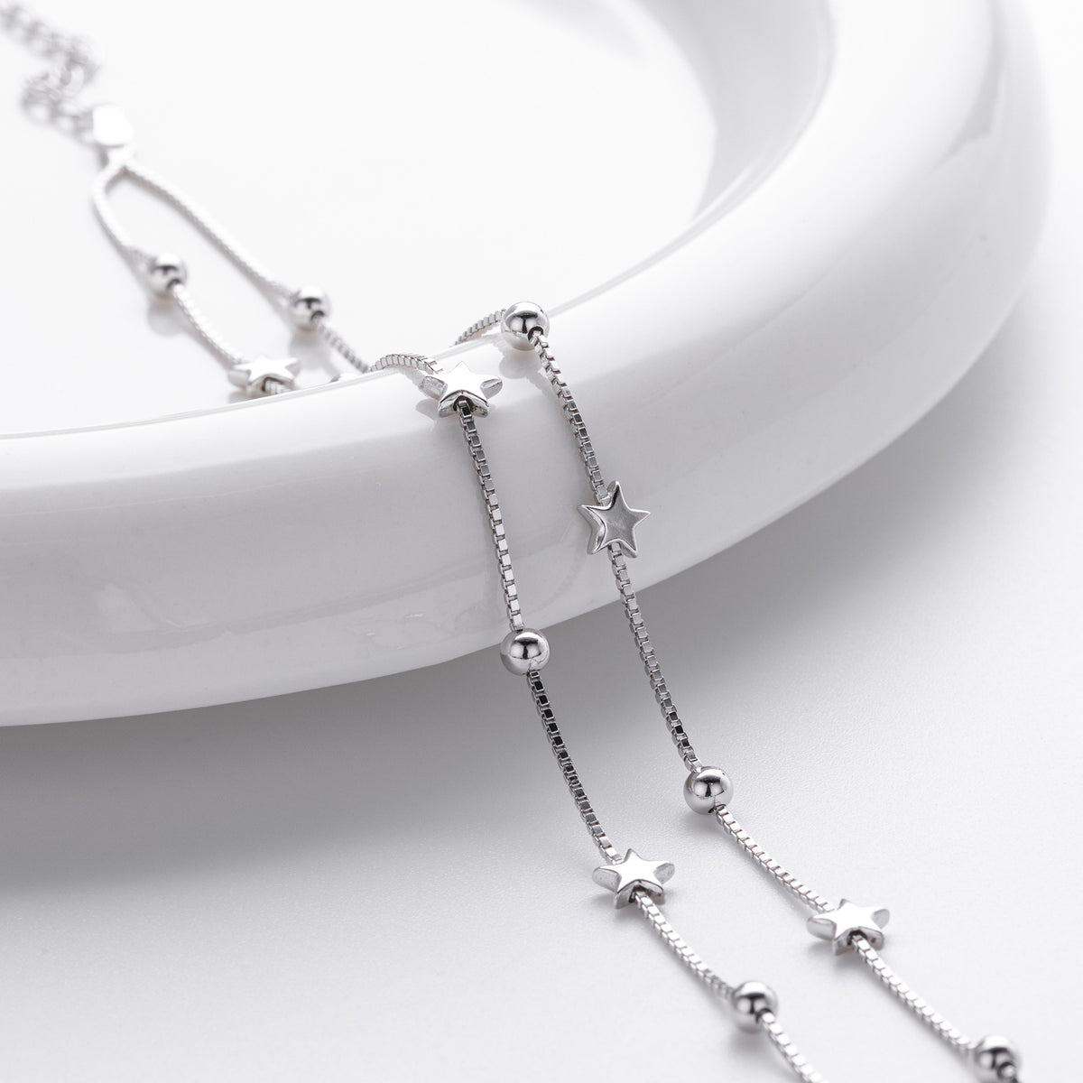 S925 Sterling Silver Double-Layer Bracelet with Small Stars