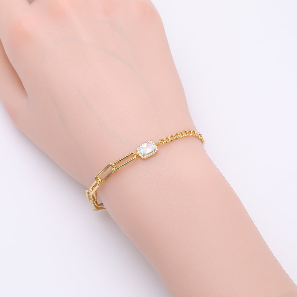 S925 Sterling Silver Square Cubic Zirconia Bracelet