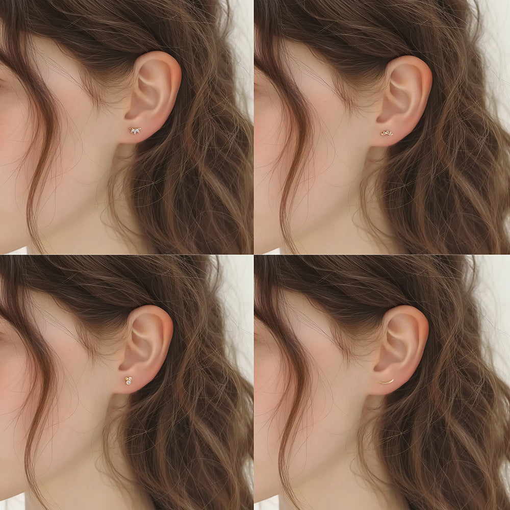 S925 Sterling Silver Geometric Zircon Stud Earrings